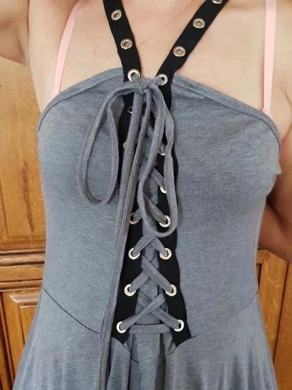 Long grey cotton dress with straps – photo 2